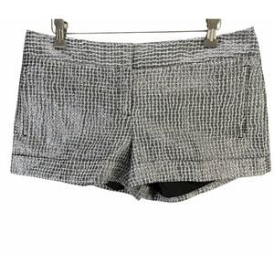 Express Tweed Shorts Women 6‎ Silver Metallic Black Pockets Cuffed Lined Party